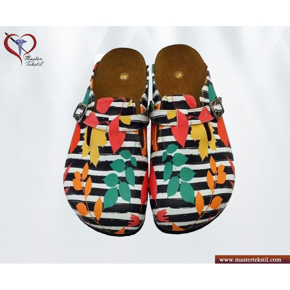 Renkli Yaprak Desenli Sabo Terlik